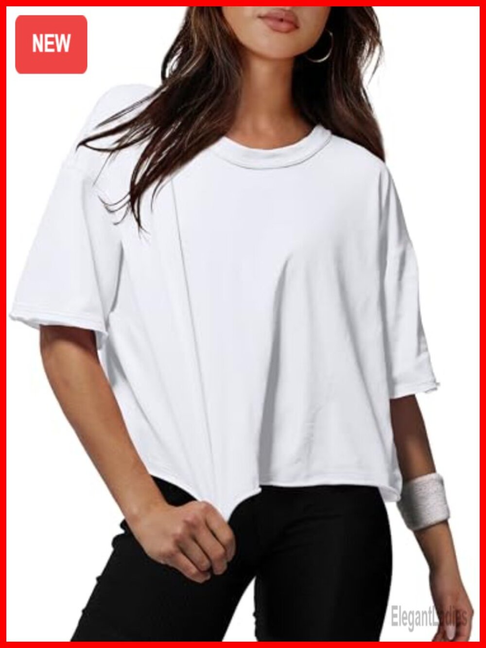 Cotton Oversized Crop Top Drop Shoulder Short Sleeve Workout Tee